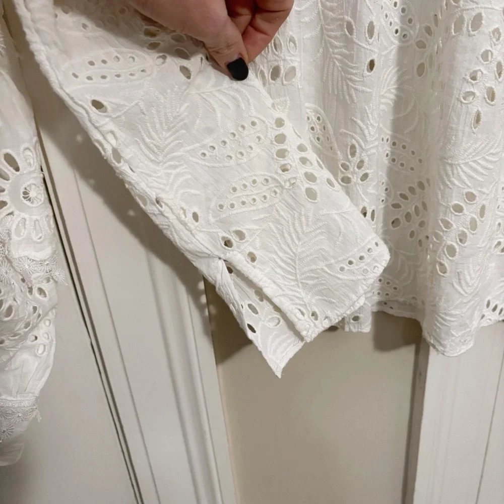 KOBI HALPERIN Winston Cotton Eyelet Blouse in White Size XL - Picture 12 of 14